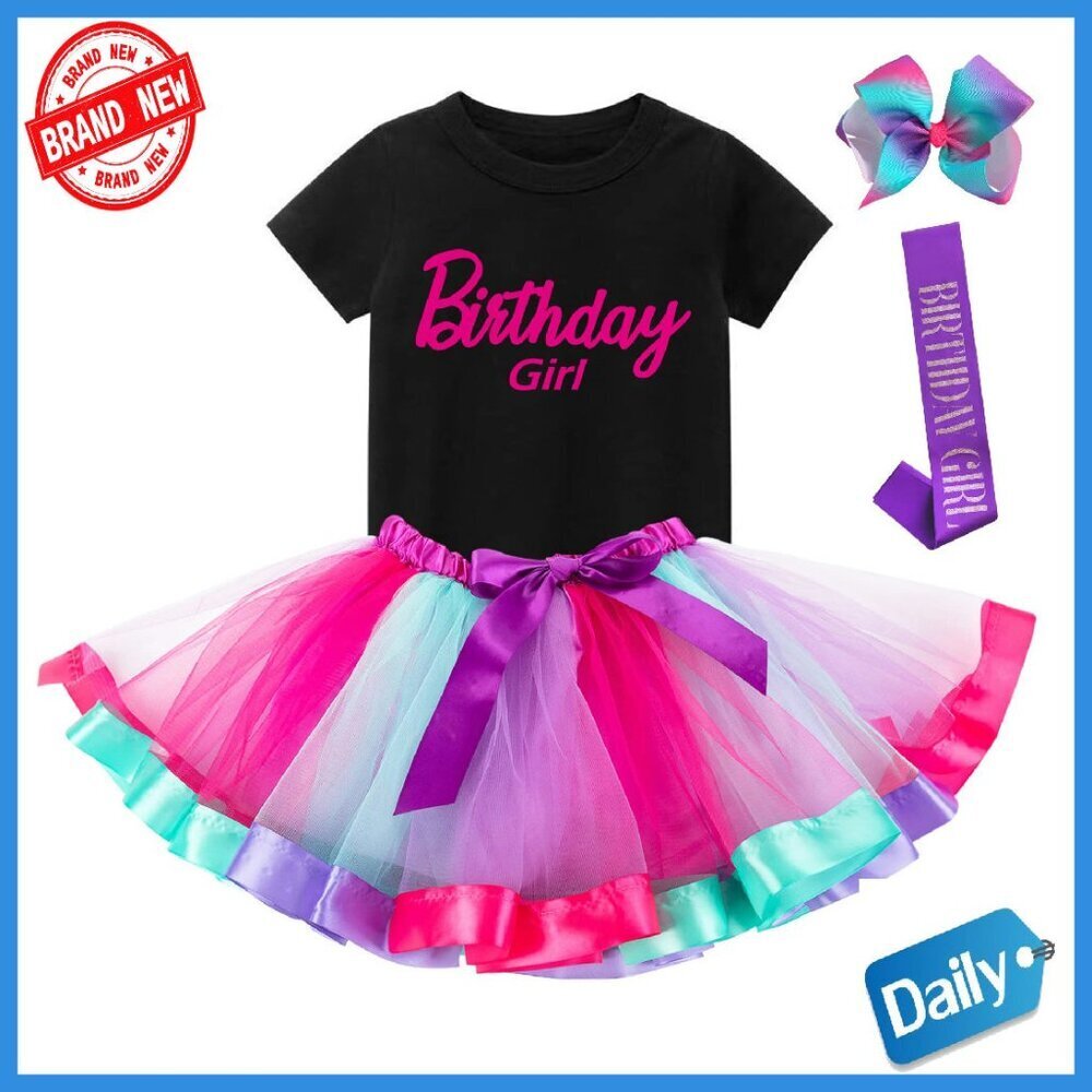 Birthday Girl Outfit Set Tutu Skirt T-Shirt Hair Bow Sash 3T